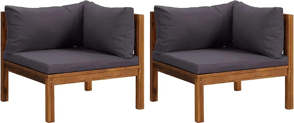 vidaXL 2 db tömör akácfa sarokkanapé sötétszürke párnákkal