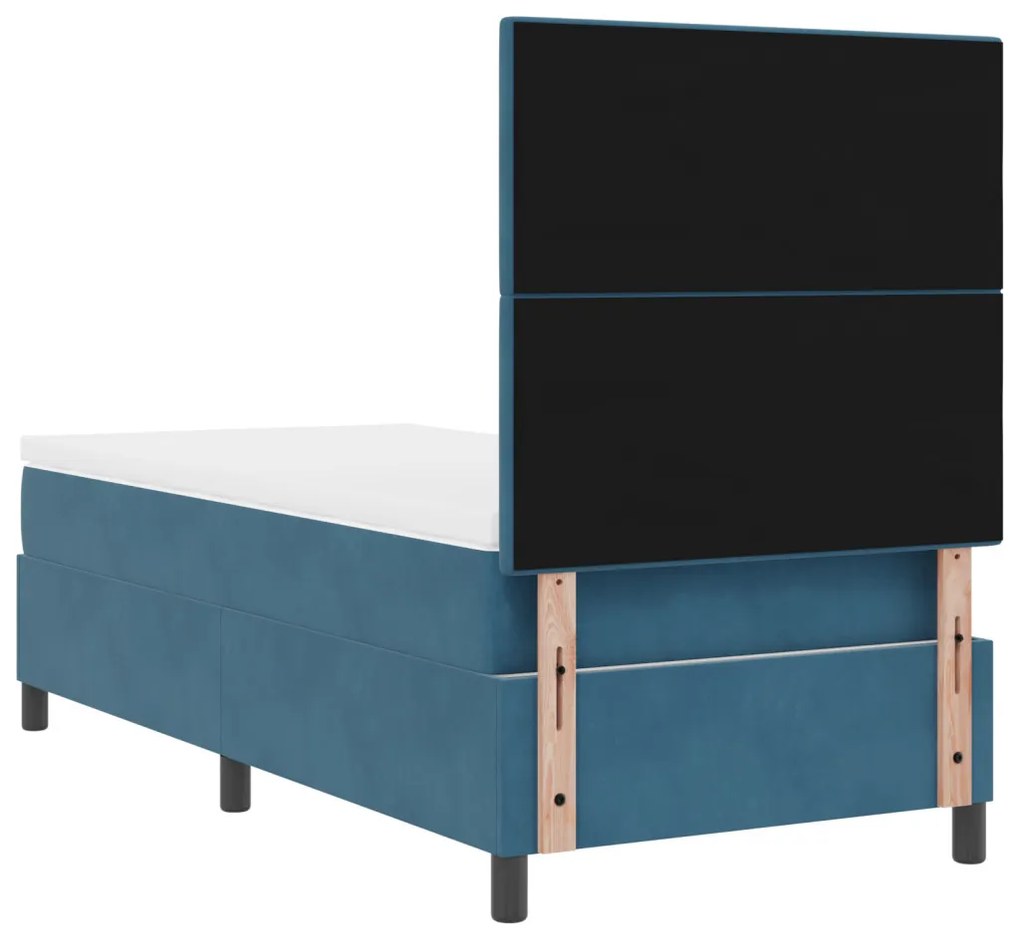 Ágykeret Matrac és LED Fekete Kék 90x190 cm Bársony