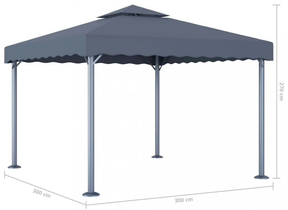 antracitszürke alumíniumpavilon LED fényfüzérrel 300 x 300 cm
