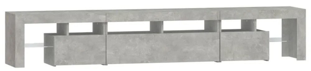 betonszürke TV-szekrény LED lámpákkal 230x36,5x40 cm