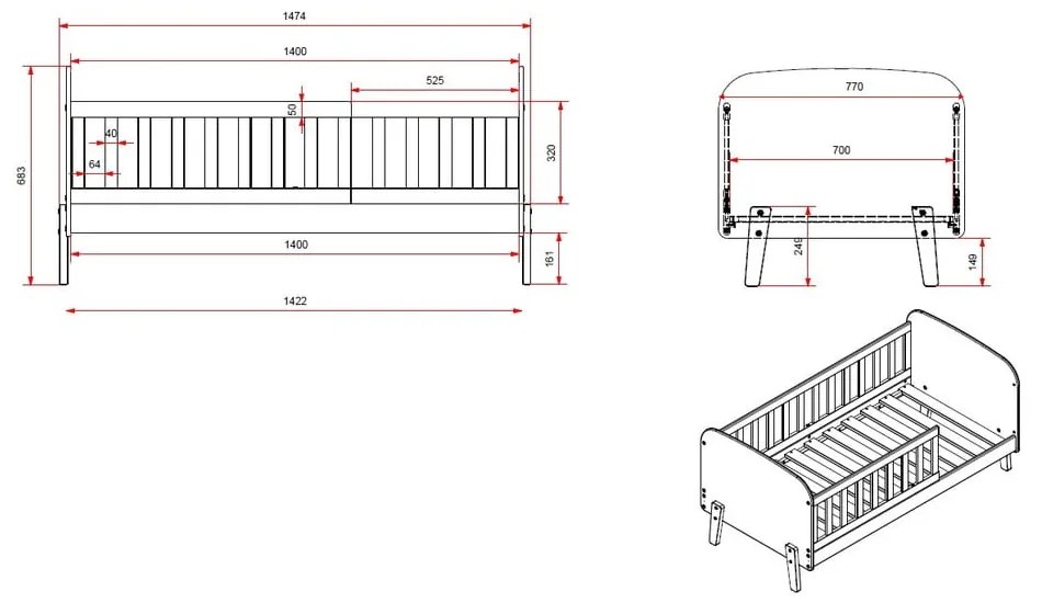 Toddler fehér gyerekágy, 70 x 140 cm - Vipack