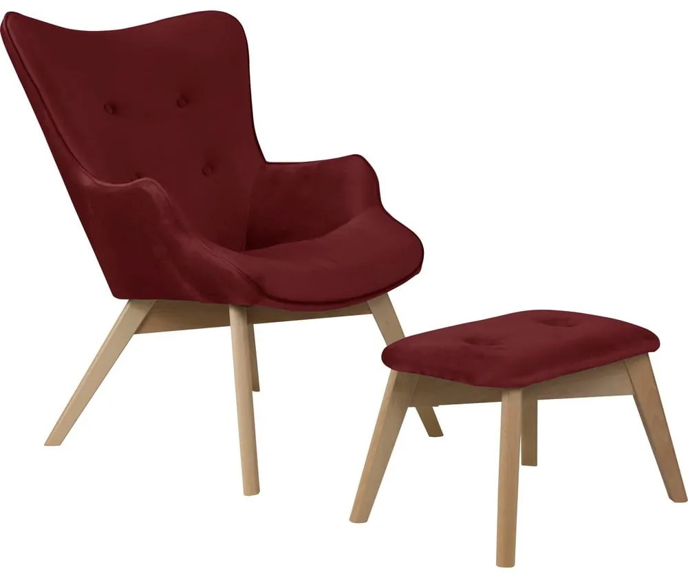 Piros bársony fotel lábtartóval Niko – Ropez