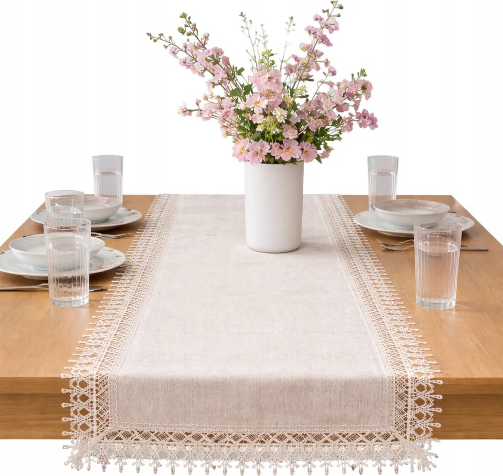 Futópad Bézs elegáns asztalra pad laufer sima Csipkével 40x160 matt