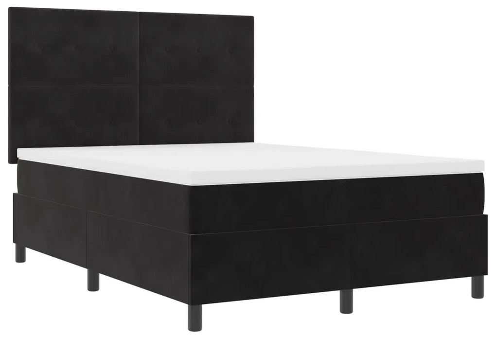 Boxspring Ágy Matrac és LED Fekete 140x190 cm Bársony