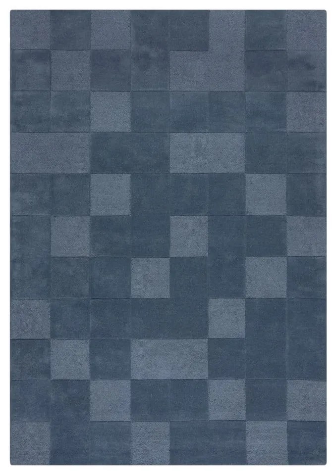 Sötétkék kézi szövésű gyapjú szőnyeg 200x290 cm Checkerboard – Flair Rugs