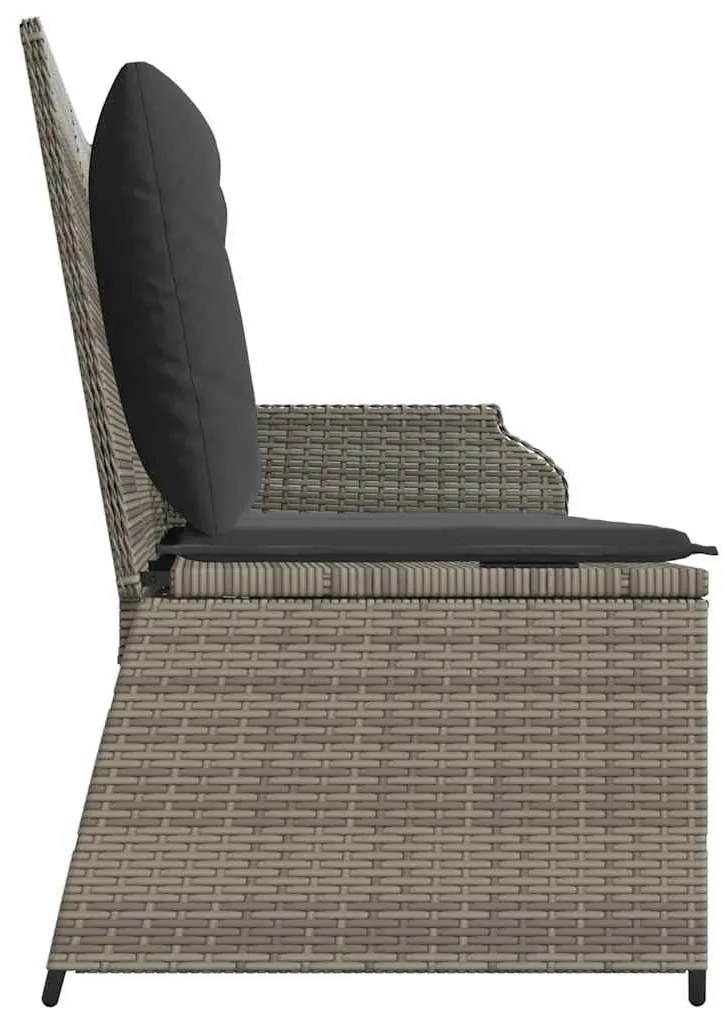Szürke polyrattan dönthető kerti pad párnával