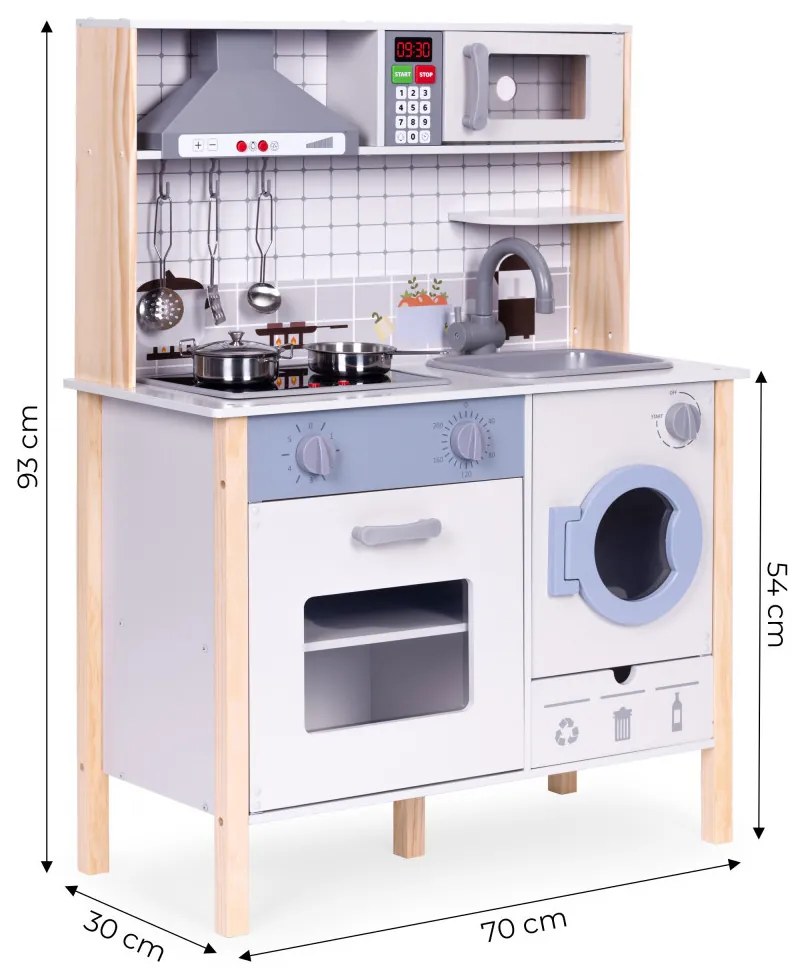 Fa játékkonyha hangokkal sütővel mosógéppel konyhai kiegészítőkkel led
