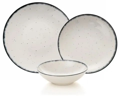 24 darabos étkészlet, fehér/fekete, porcelán