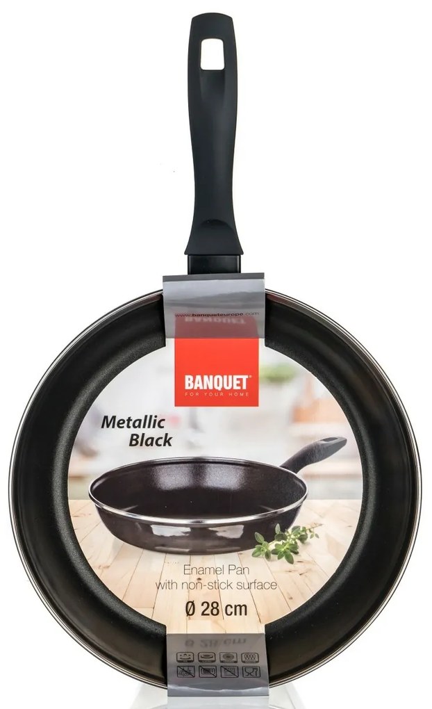 Banquet METALLIC Black 28 cm-es smaltált serpenyő,tapadásmentes felülettel, 28 cm