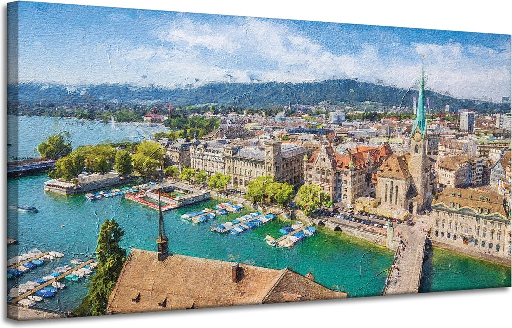 Vászonkép Pasztell Város Művészet Nyár Tájkép 120x60 cm