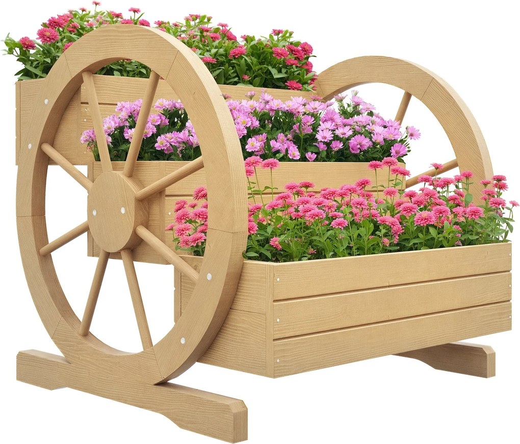 Outsunny Négyzetes Magaságyás 3 Szinten, Rusztikus Stílus Két Kerekével, Fenyőfából, vízelvezető lyukakkal, mérete: 62L x 61Sz x 57M cm | Aosom