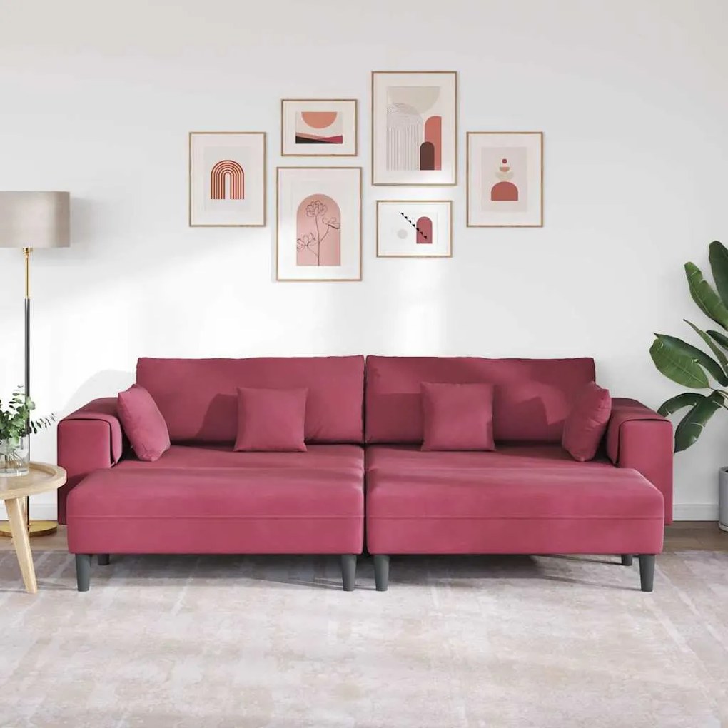 Bársony Kanapé párnával 3 pcs Bordó 208 cm Bársony