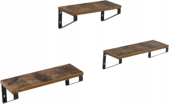 3 darabos fali polc szett fekete kerettel, barna