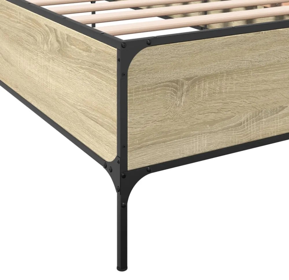 sonoma tölgyszínű szerelt fa és fém ágykeret 90 x 200 cm