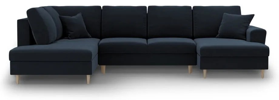 Sötétkék bársony kinyitható tárolóhelyes sarokkanapé (bal oldali-U alakú) Kyoto – Cosmopolitan Design
