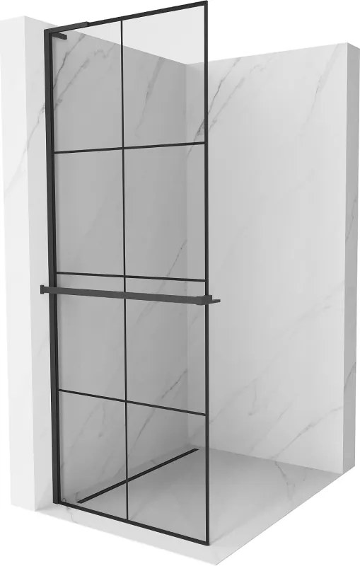 Mexen Kioto+ L zuhanyfal polccal Walk-in 70 x 200 cm, fekete rács, fekete - 800-070-123-70-77