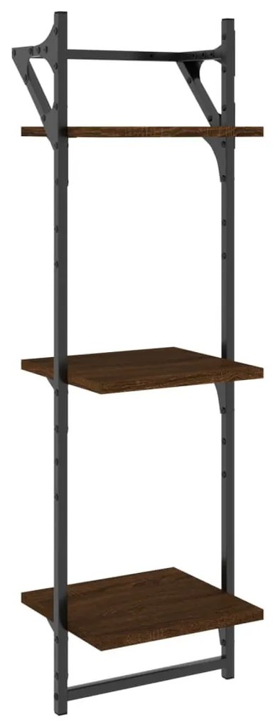 2 db 3 szintes barna tölgy színű fali polc rúddal 30x25x100 cm