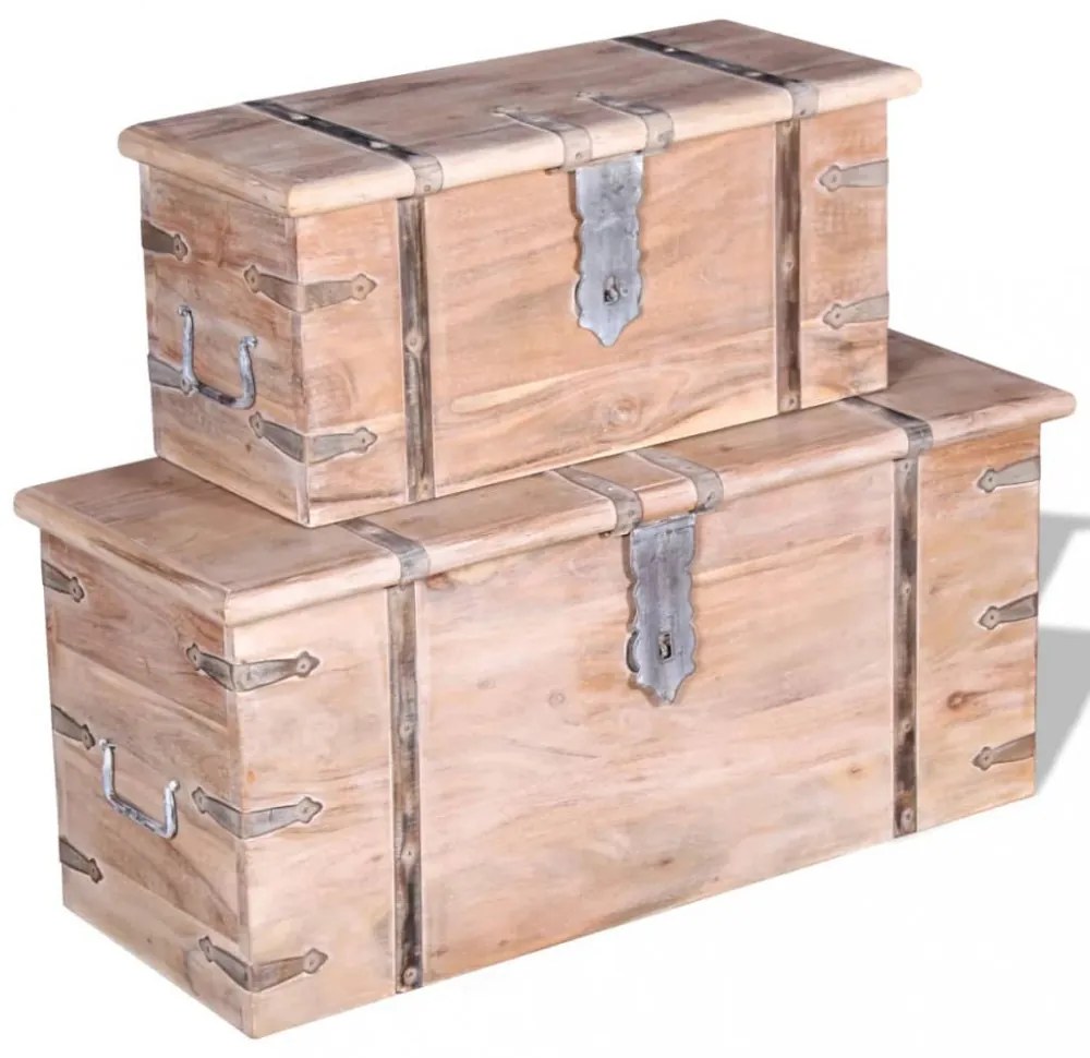 Kétrészes, tömör akácfa tárolóláda készlet