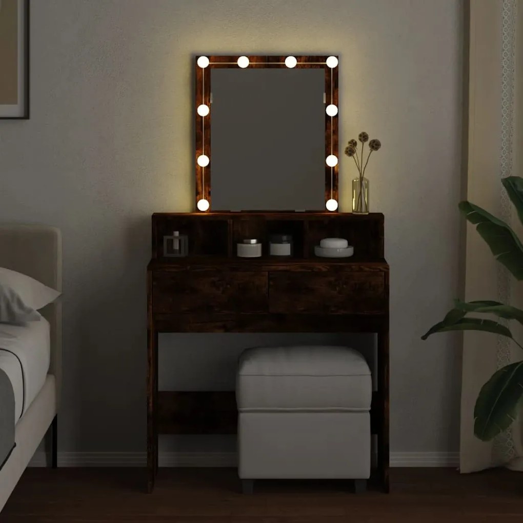 füstös tölgy színű fésülködőasztal LED-del 80 x 41 x 144,5 cm