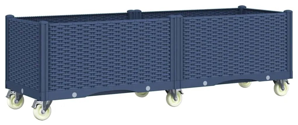 kékszürke polipropilén rácsos kerekes ültetőláda 160 x 50 x 54 cm