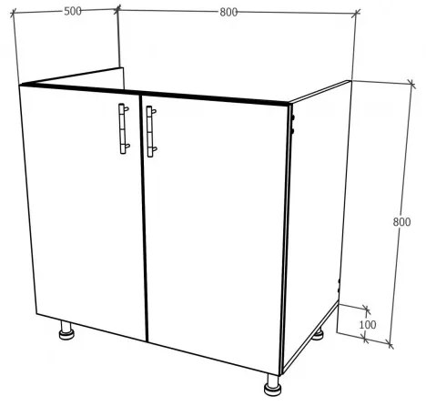 Benita 2 ajtós Alsó konyhaszekrény Természetes fa-Fehér 80x50x80 cm