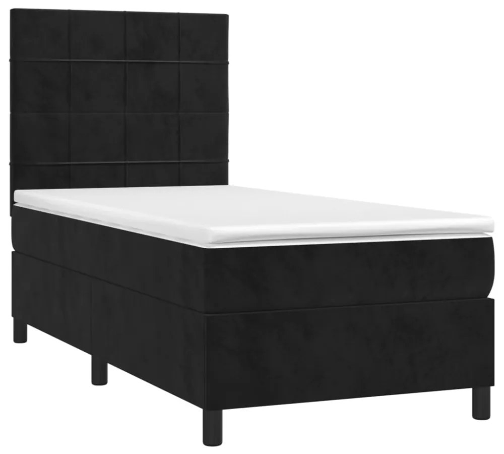 fekete bársony rugós és LED-es ágy matraccal 90x190 cm