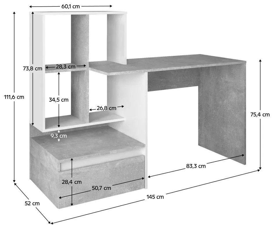PC asztal Nacio (beton + fehér) . 1116420