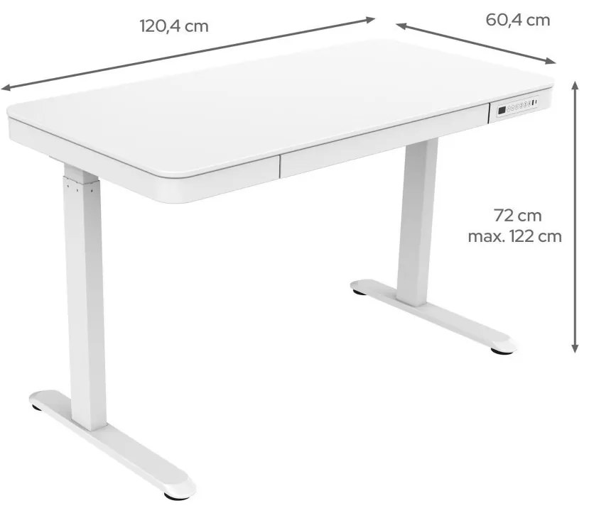 VELSEN íróasztal elektromos magasságállítással, vezérlőpanellel 120x60 cm fehér