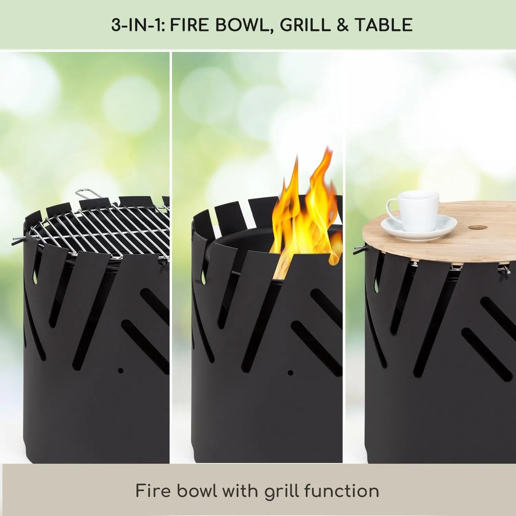 Blumfeldt Crown, 3 az 1-ben tűzrakóhely, Ø 46 cm, víz- és fagyálló, grilllap, grillrács, bambuszlap