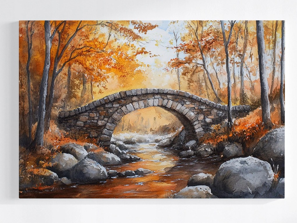 Poszter Tájkép Ősz Erdő Fák Folyó Kőhíd 120x80