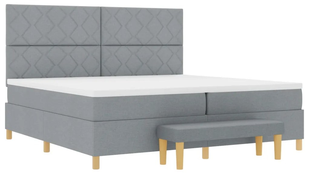 Boxspring ágy matraccal és paddal világosszürke 200x200 cm szövet