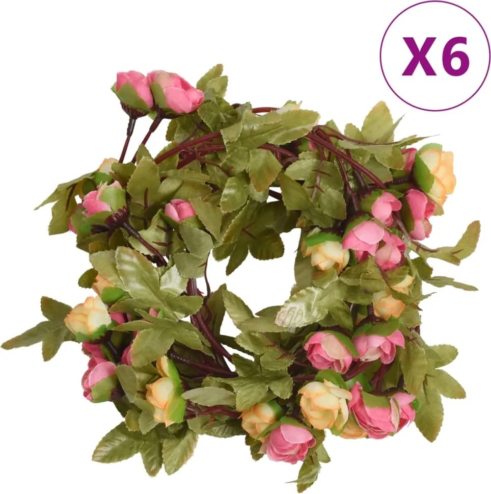 vidaXL 6 db rózsaszín virágfüzér 215 cm
