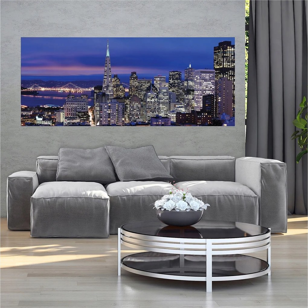 Fotótapéta flizelina Éjszakai híd város felhőkarcolók tájkép 250x104 +ragasztó