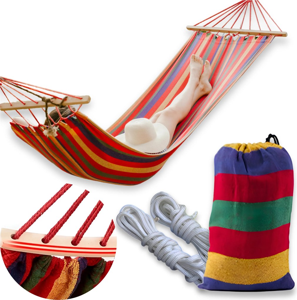 Kerti Függőágy Kétszemélyes Nagy XXL 270x150 200kg Turista Kötéltáska