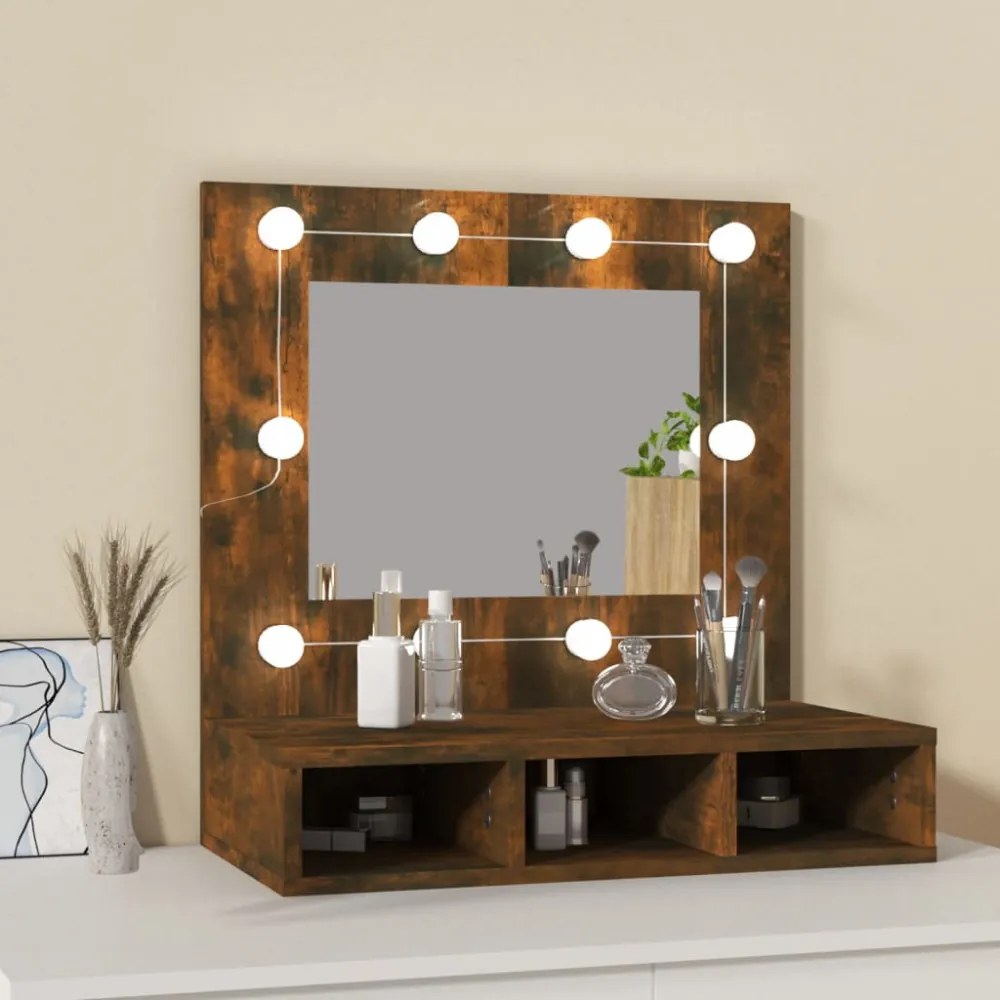 füstös tölgy színű tükrös szekrény LED-ekkel 60 x 31,5 x 62 cm