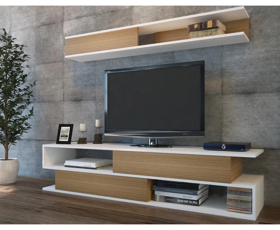 TV szekrény Sims - White, Teak