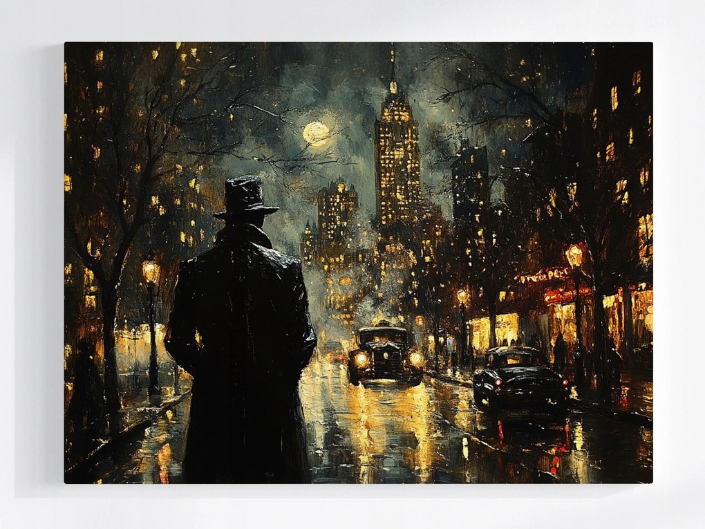 Poszter Város Éjszaka Eső Férfi Sötétség Szorongás 100x75