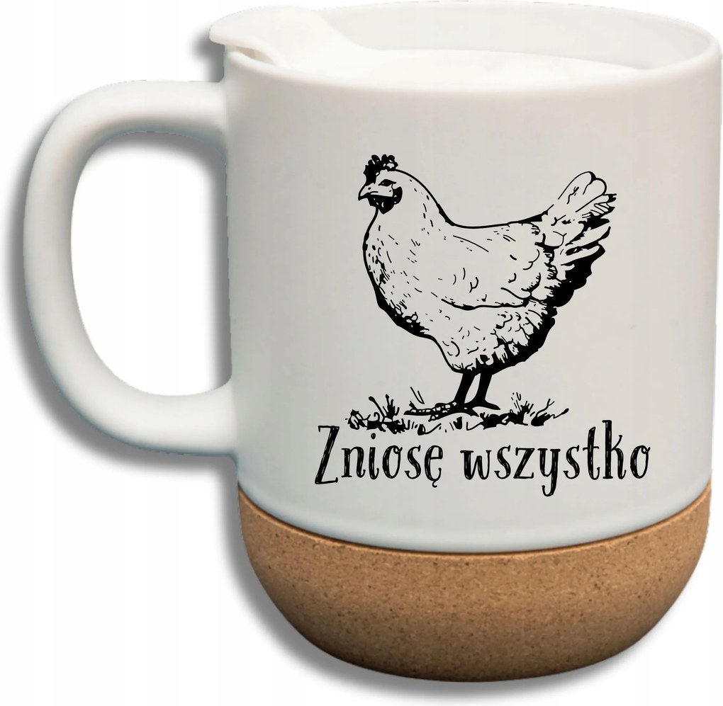 Fehér Bögre Fedéllel És Parafa Aljjal Ajándék