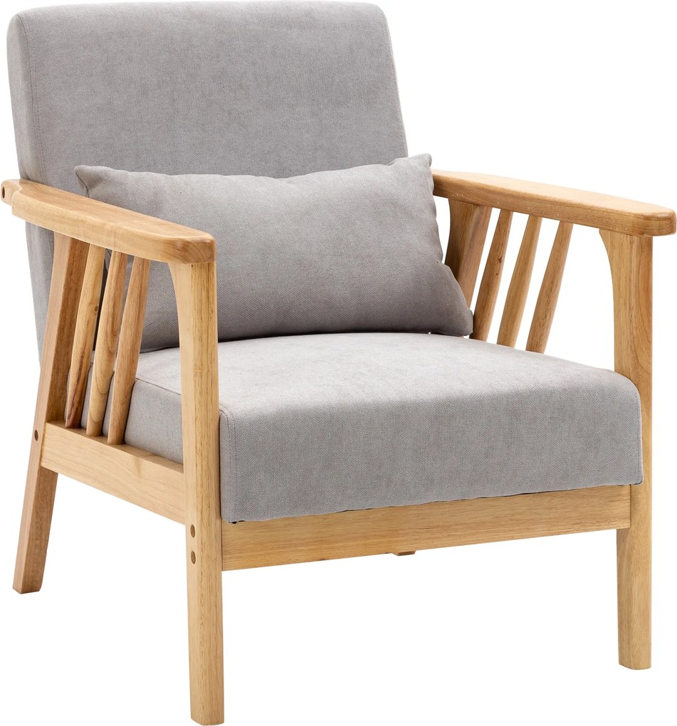 HOMCOM Modern Karosszék Bársonyos Kárpittal és Fa Vázzal, Hálószobai és Nappali Karosszék Extra Párnával, 68x75x78 cm, Szürke | Aosom