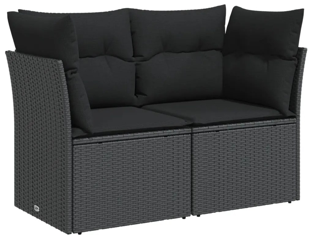 2 személyes fekete polyrattan kerti kanapé párnával