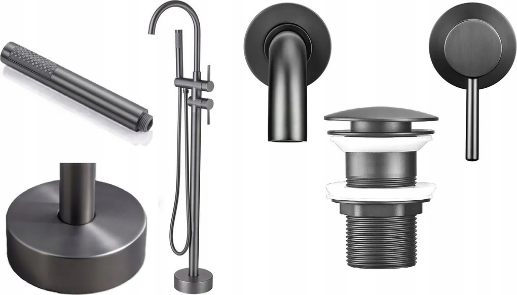 Kádtöltő csaptelep Gun Grey Szürke Mosdó Prémium Szett