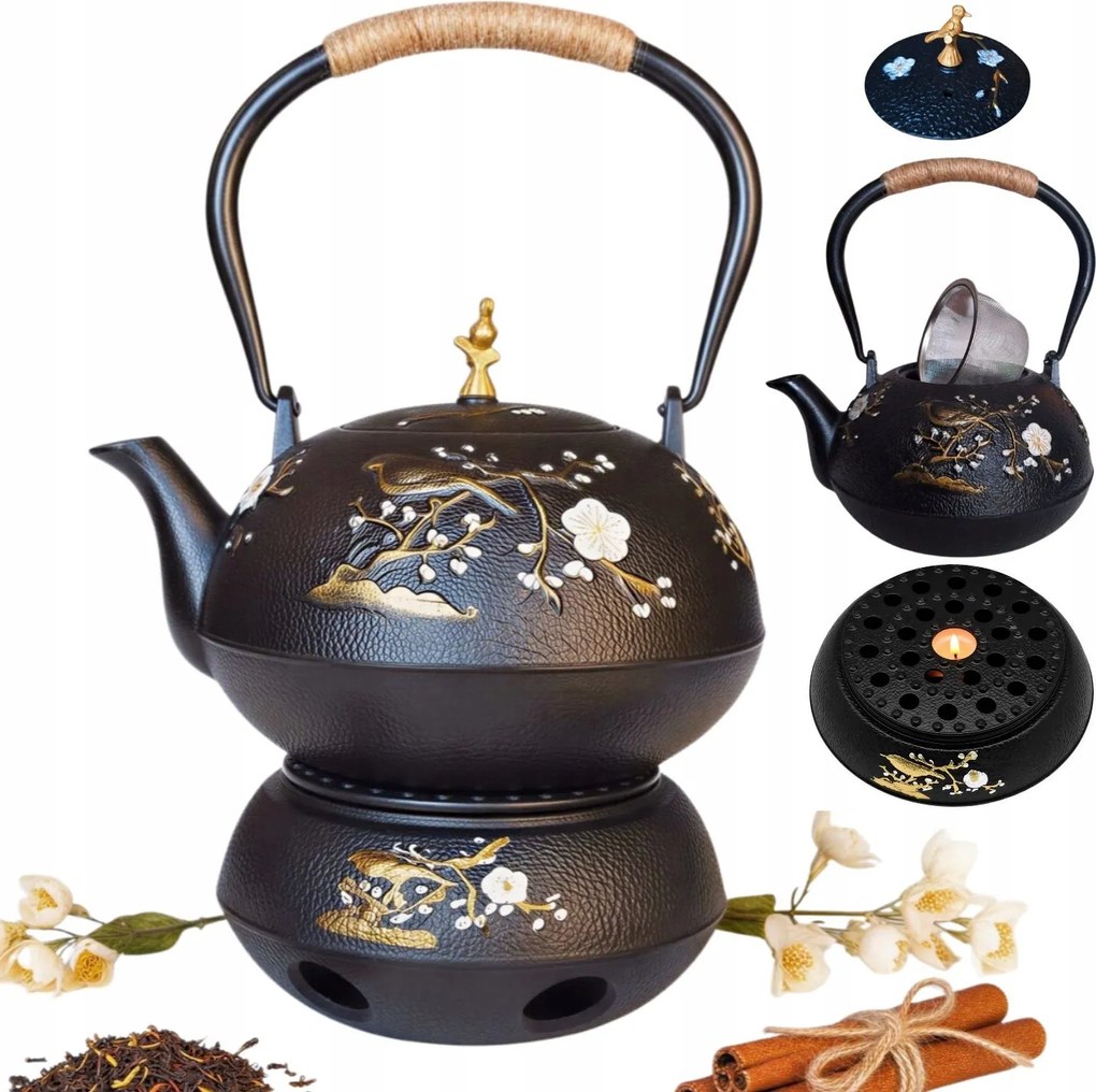 Öntöttvas Teáskanna 1L Tea- És Gyógynövényszűrő Melegítő