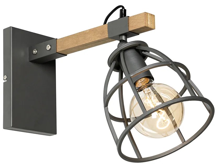 Ipari fali lámpa sötétszürke fával, állítható - Arthur