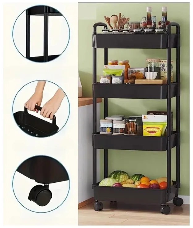 Polc kerekeken POZIO 39x27x95 cm fekete