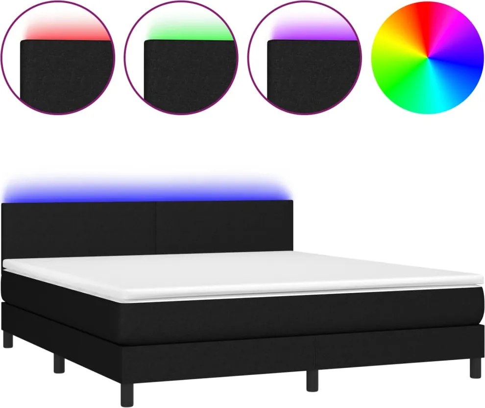 vidaXL fekete szövet rugós és LED-es ágy matraccal 160x200 cm