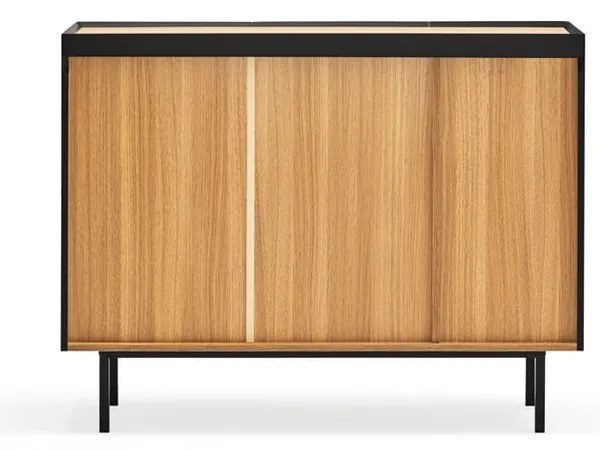 Fekete-natúr színű alacsony komód tölgyfa dekorral 110x85 cm Arista – Teulat