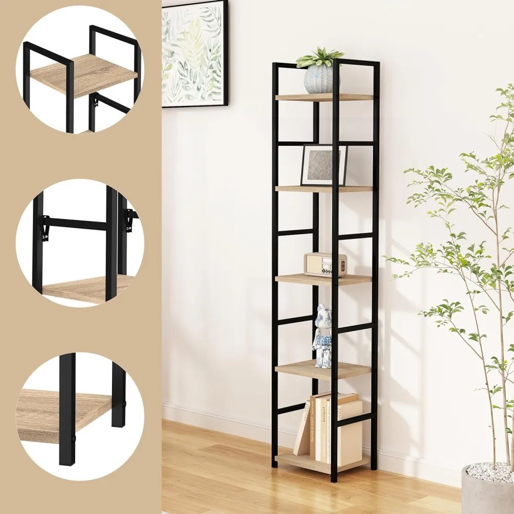 Intenso Home 5 szintes nyitott könyvespolc 29 x 144cm (Aranytölgy) | Univerzális tároló állvány fém lábakkal