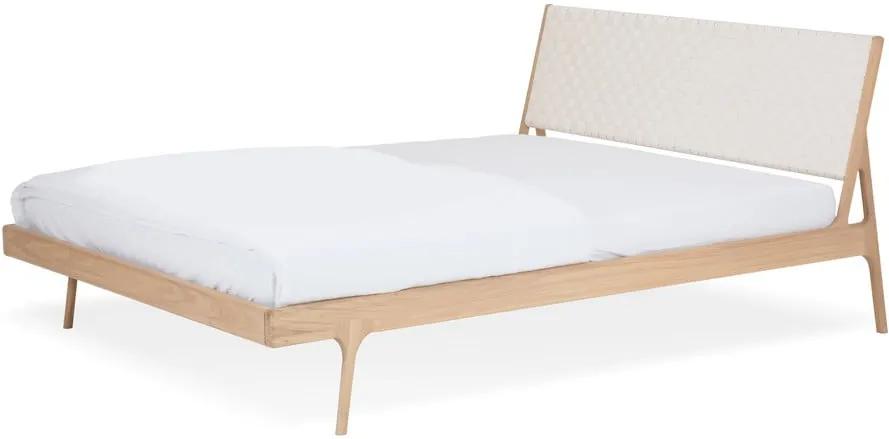 Fawn tömör tölgyfa ágy fehér fejtámlával, 160 x 200 cm - Gazzda