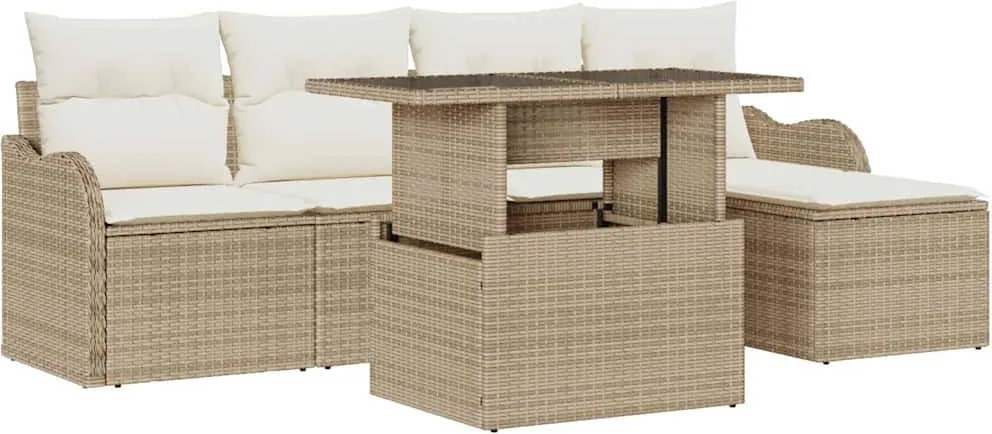 vidaXL Kültéri Ülőgarnitúra párnával 6 pcs Bézs Poli rattan