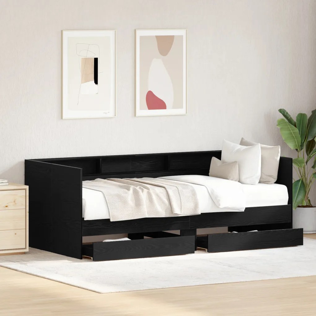 Fekete Napágy Fiókokkal Fekete tölgy Furnérozott fa 75 x 190 cm
